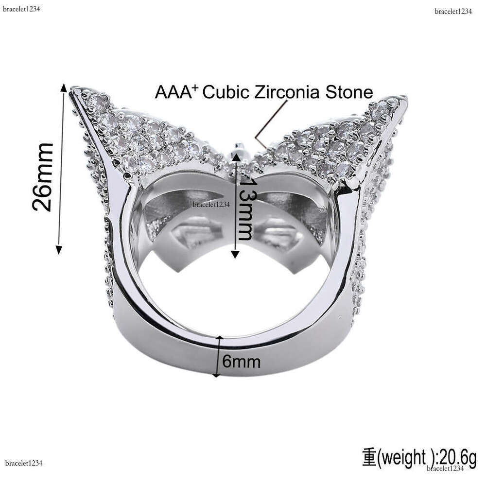 Luxury designer sterling silver hip hop butterfly ring, micro-inlaid ice out VVS Moissanite, hip hop ring for men and women