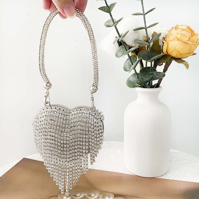 Change Small Chain With Diamond Glass Stone Mini Peach Heart Banquet Bag For Women