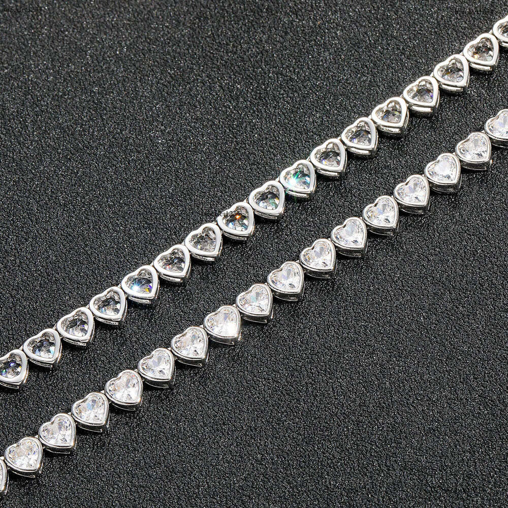 Luxury Hip Hop Ice out VVS Moissanite 4mm heart-shaped tennis chain Necklace bracelet for men and women Free delivery