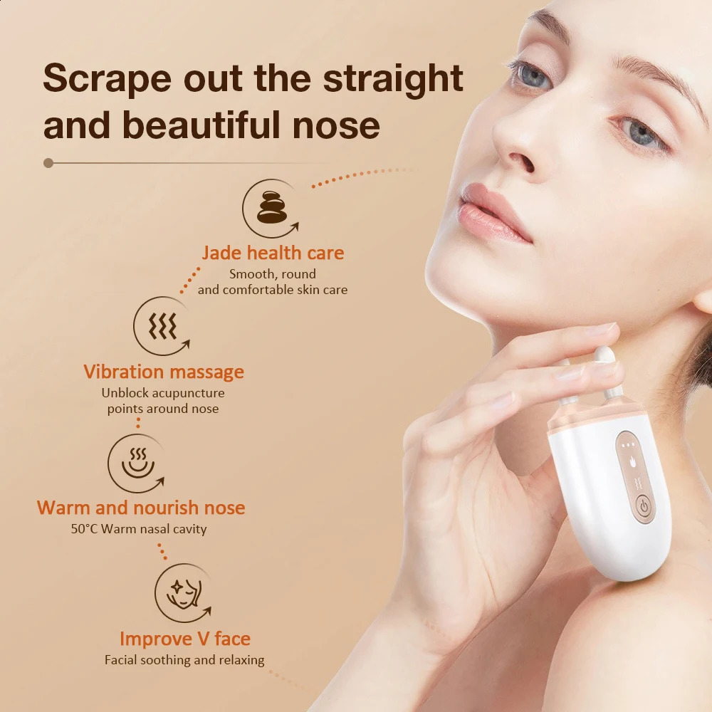Nose Face Massager High Frequency Ultrasonic Pulse Infrared Vibration Nose Bridge Shape Jade Warm Scrape Beauty V Face 250418