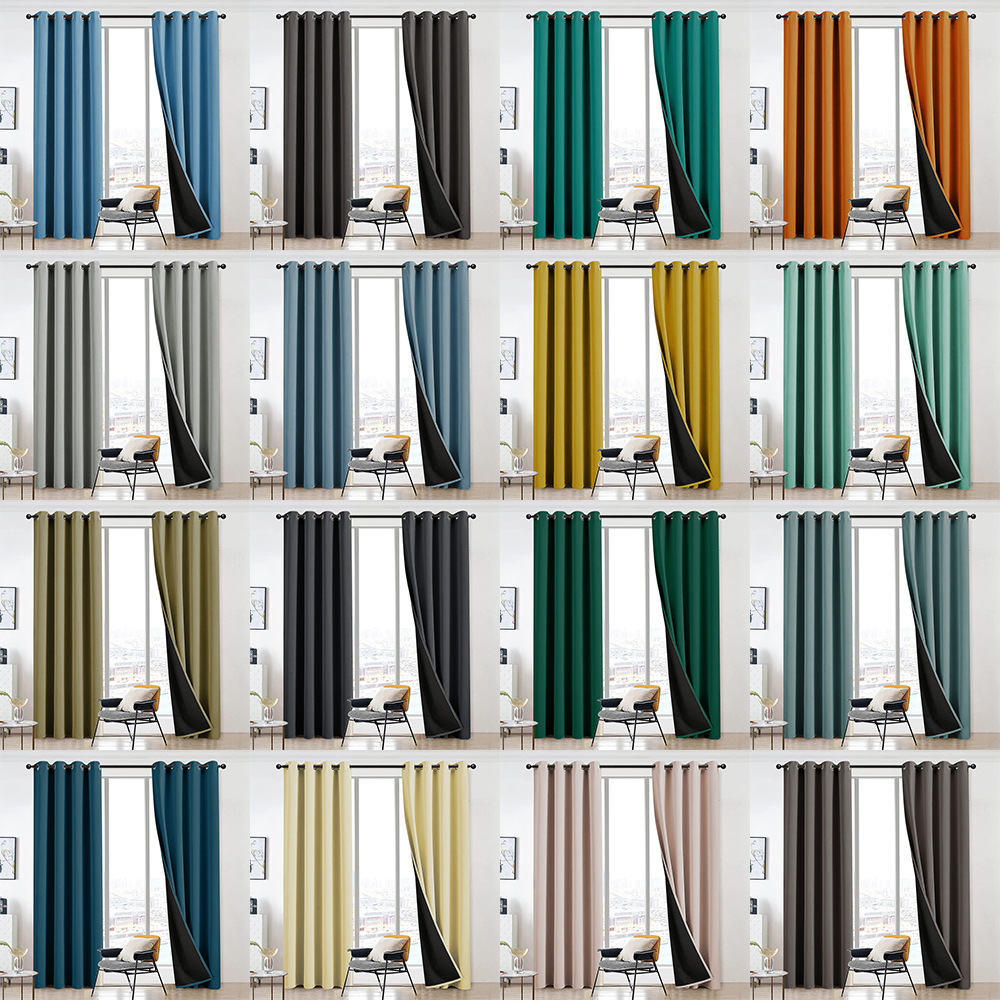 T0410 full blackout black beni hotel engineering curtain blackout heat insulation homestay school blackout curtain finished product custom wholesale