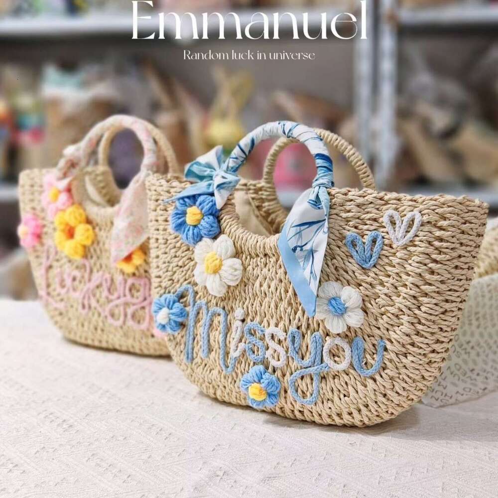Ins Style Resort Beach Bag Letters Can Be Ordered For New Handbag Summer Seaside Vacation Straw Bag Niche Woven Handbag KQ