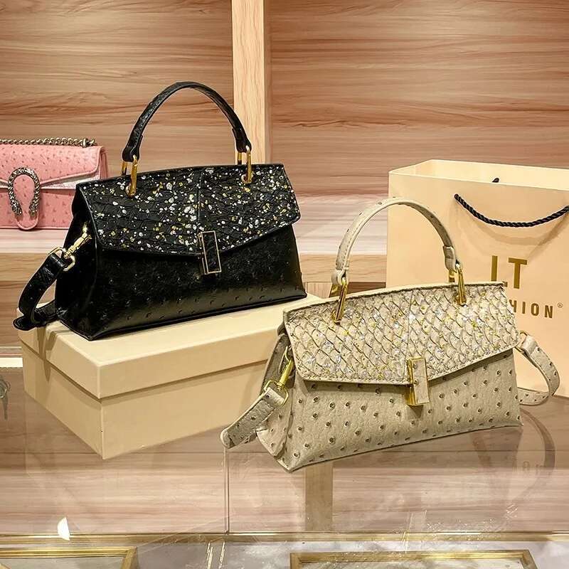 Niche Ostrich Pattern Handheld Tote New Lock Fashion Cross Border Single Shoulder Crossbody Women's Bag