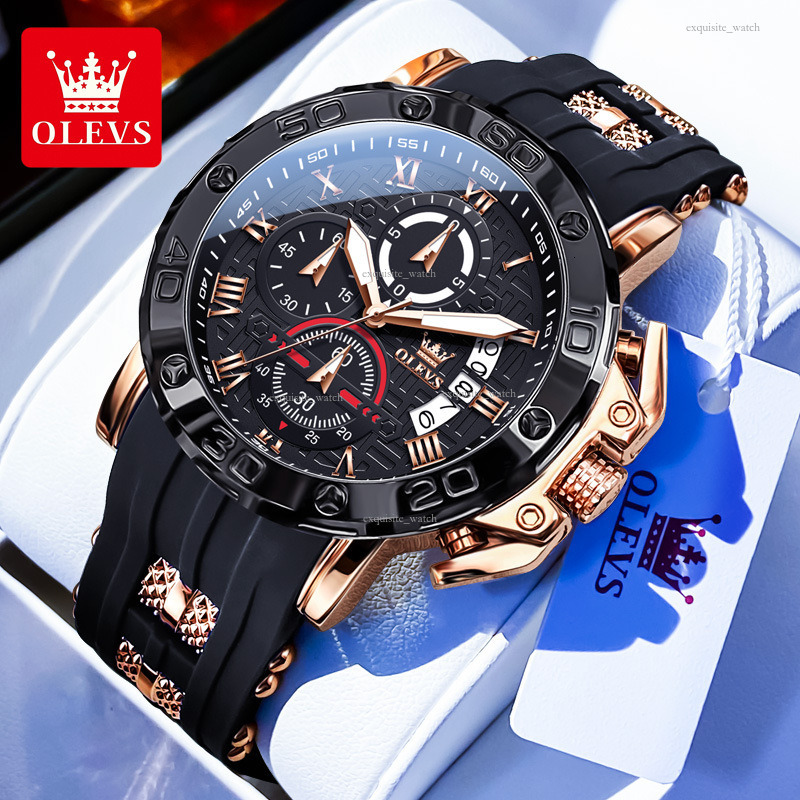 OLEVS Brand Designer Men S Watches Outdoor Casual Business Waterproof Silicone Straps Multi-functional Luminous Quartz Men's Watches Free Deliver
