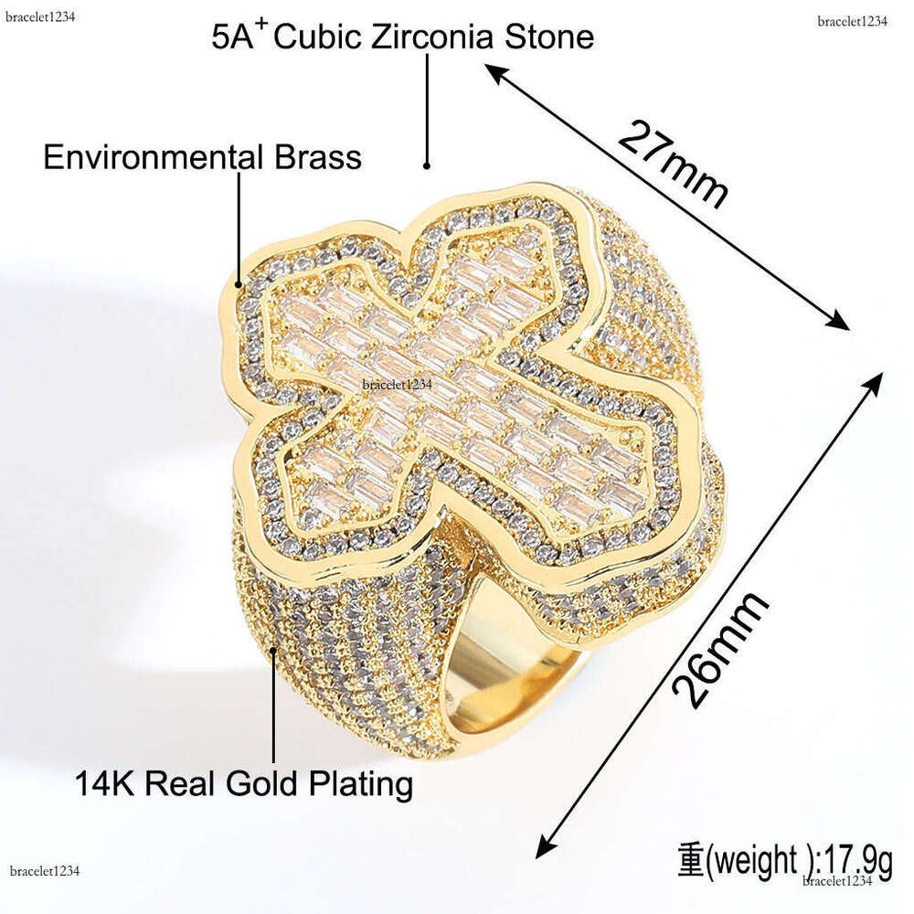 Hip hop personalized Cross micro-inlaid T-ice out VVS Moissanite Men's ring Free delivery