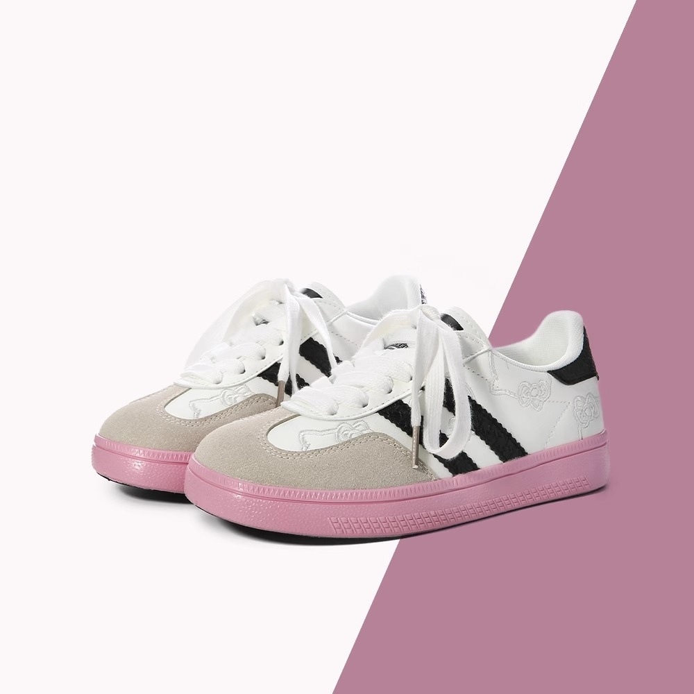 2025 New women's sneakers for Spring/Summer versatile and niche shoes thick - soled white sneakers cute pink embroidered German - training shoes