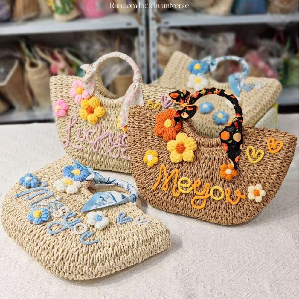 Ins Style Resort Beach Bag Letters Can Be Ordered For New Handbag Summer Seaside Vacation Straw Bag Niche Woven Handbag KQ