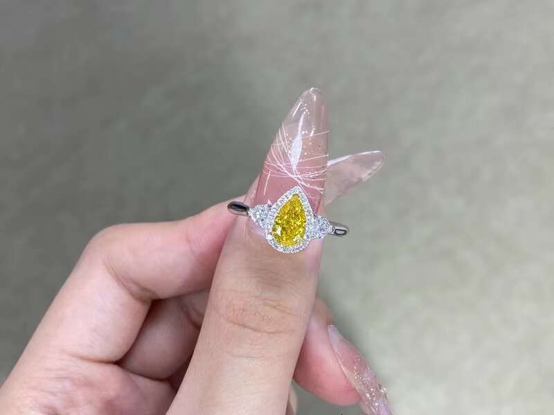 Fancy Yellow Diamond Pear Cut Lab-grown Diamond Ring