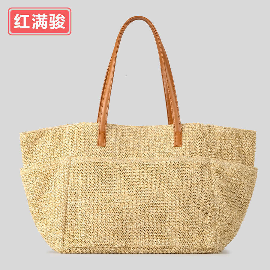 Ins Style Resort Beach Bag Small Niche Design Vacation Large Capacity Woven Women S Summer Double Pocket Beach Forest Series Portable Tote Bag KQ