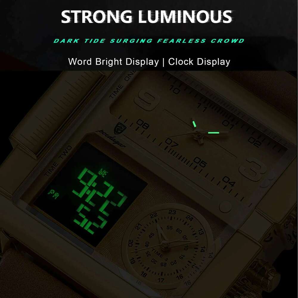 Man Wristwatch Rectangle Waterproof Luminous Day Week Men Watch Digital Multifunction Men's Watches Quartz Reloj