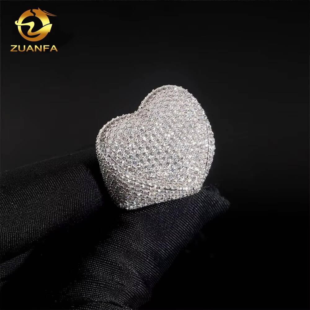 Ready to Ship Heart Shape Hip Hop Rapper VVS Moissanite Fine Jewelry Diamond Iced Out Jewelry 925 Silver Ring for Men