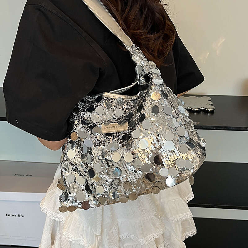 This Year's Popular Niche Design Large Sequin Tote 2024 Fashionable And Casual New Style Single Shoulder Underarm Bag For Women
