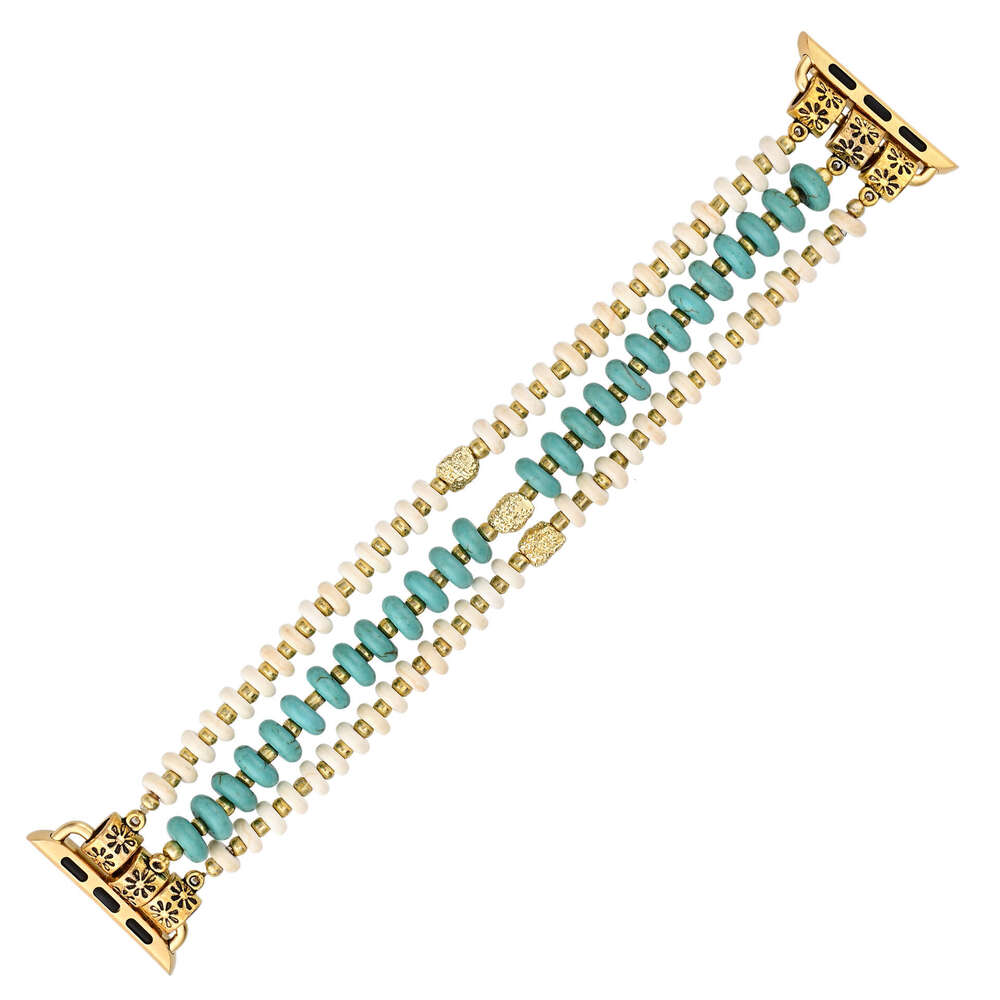 Blue and white pine strap, beaded apple elastic rope, watch strap with bohemian style
