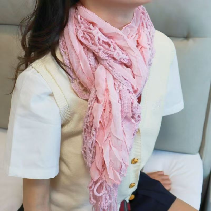 T538 new Japanese long solid color knitted warm scarf fashionable versatile neck scarf sweet literary scarf silk scarf