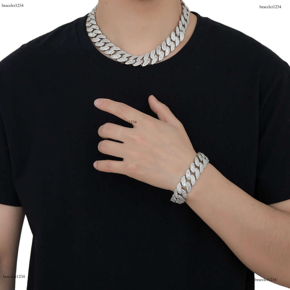 Luxury designer Jewelry Hip Hop Cuban Chain 20mm Ice Out VVS Moissanite Necklace with free shipping