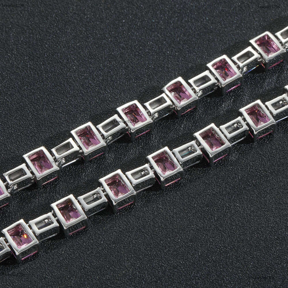 Luxury designer Pink square ice out VVS Moissanite tennis collarbone chain, hip hop necklace bracelet for men and women Free delivery
