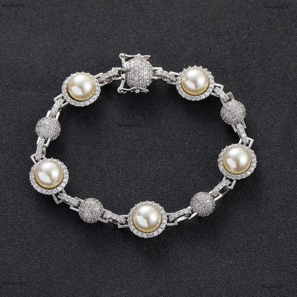 Luxury Hip hop Ice out VVS Moissanite Pearl necklace bracelet for men and women Free delivery