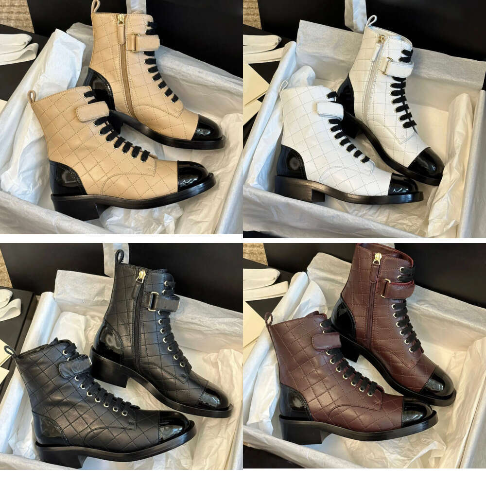 Designer Shoes womens Luxury Chan Ankle Boots Lace-up Gold Letters Strappy Combat Boots Lamb skin Women Motorcycle Boot Black autumn Winter Short Knight Booties