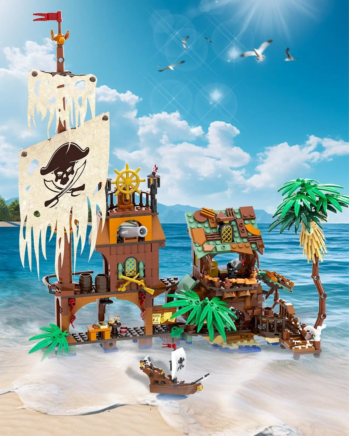 833PCS Pirate Fortune Harbor Building Blocks Ship House Dock Model Educational DIY Creative Toy Birthday Gift for Kids Fans