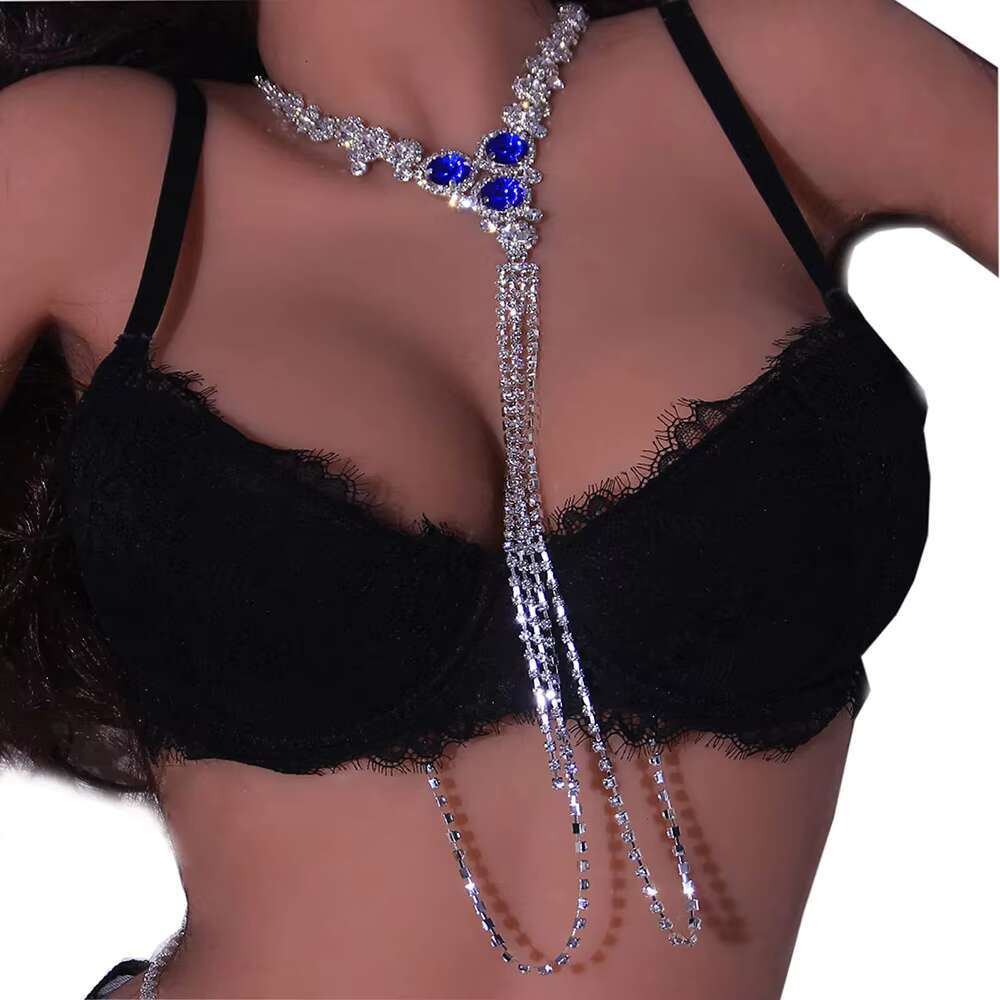 Sexy Bikini Lingerie Red Crystal Women Thong Panties Body Chain Rhinestone Bra and Thong Set Pants Tassel Belly Waist Chain