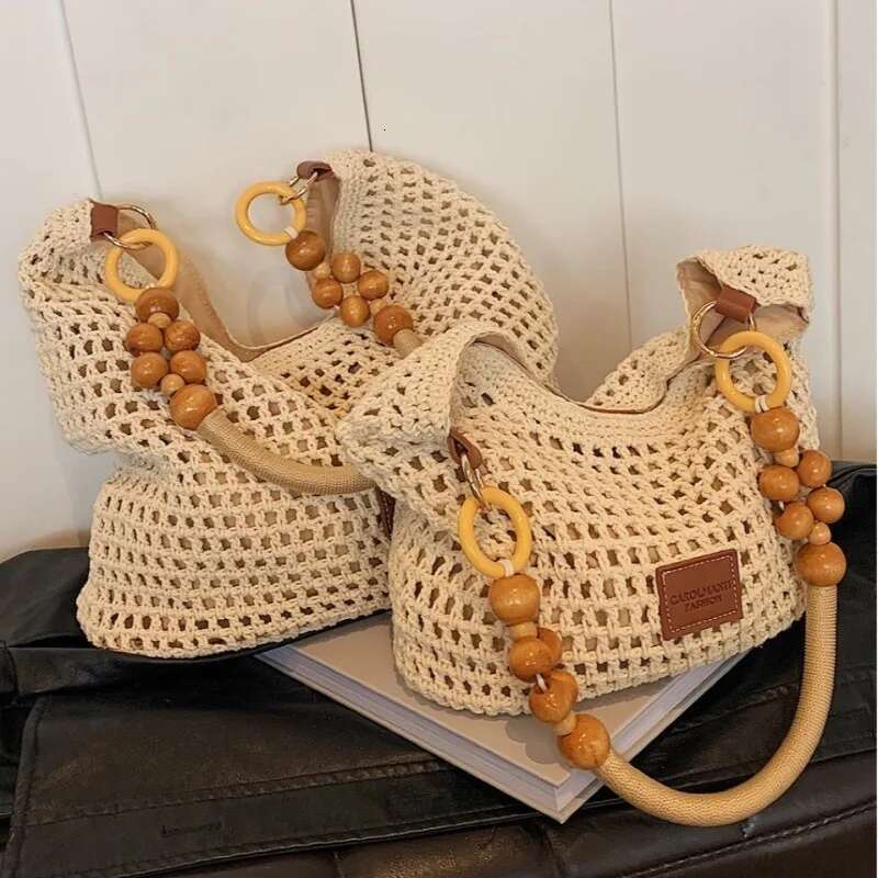 Beach Summer Women Mesh Woven Shoulder Adjustable Strap Handbag Large Capacity Hobo Bag for Travel Vacation