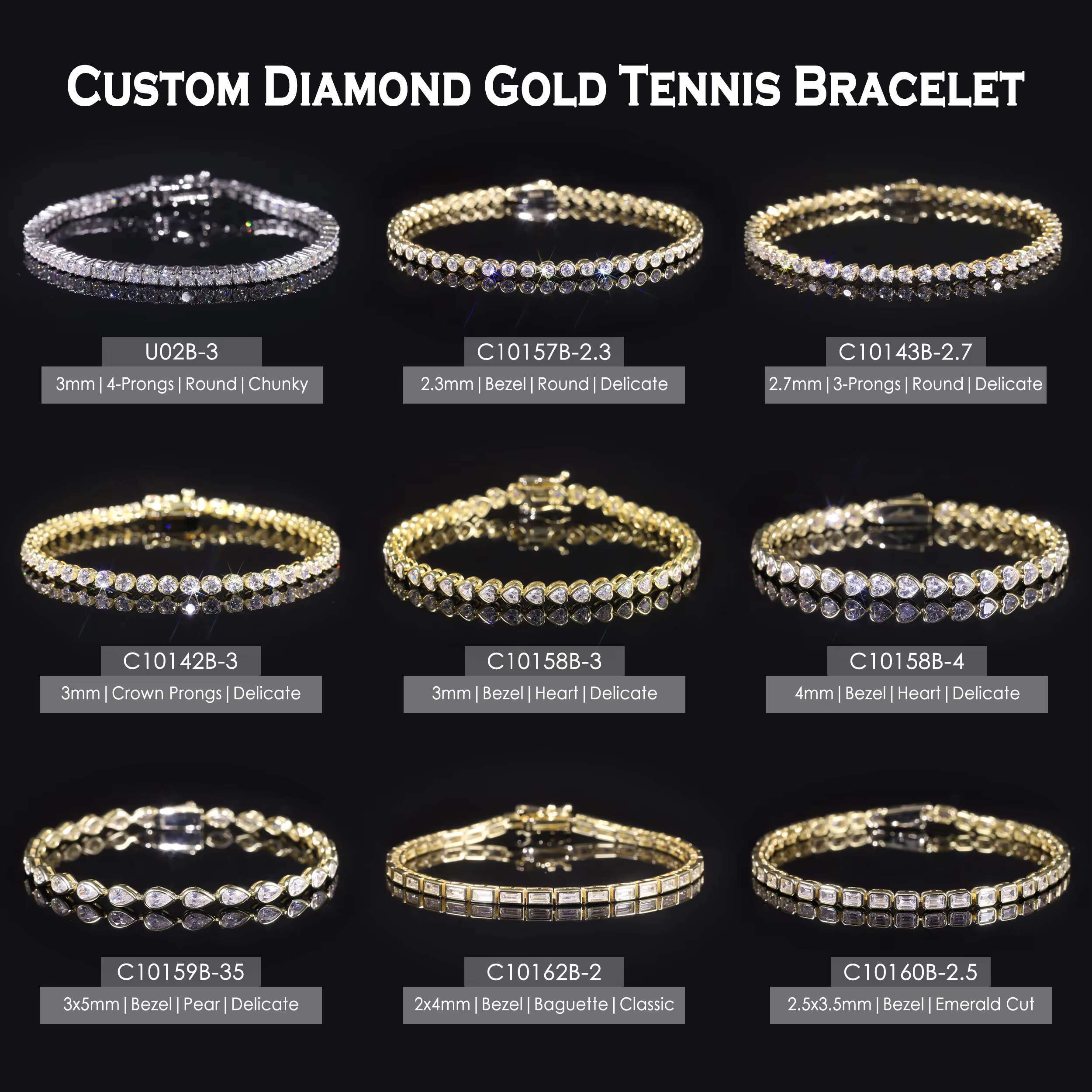 Abiding Real Gold Jewelry Custom Length Different Cut Lab Grown Diamond PT950 9K 10K 14K 18K Solid Gold Diamond Tennis Bracelet