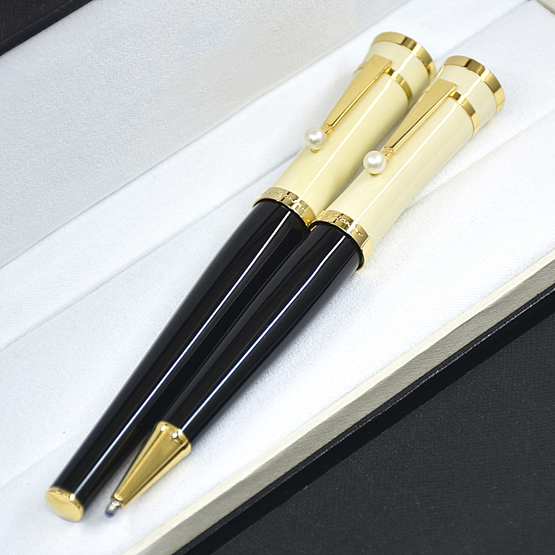 Fashion Goddess Greta Garbo Ballpoint Pen Rollerball Pen Black And White Resin Stationery Office School Writing Fountain Pens With Pearl Cap