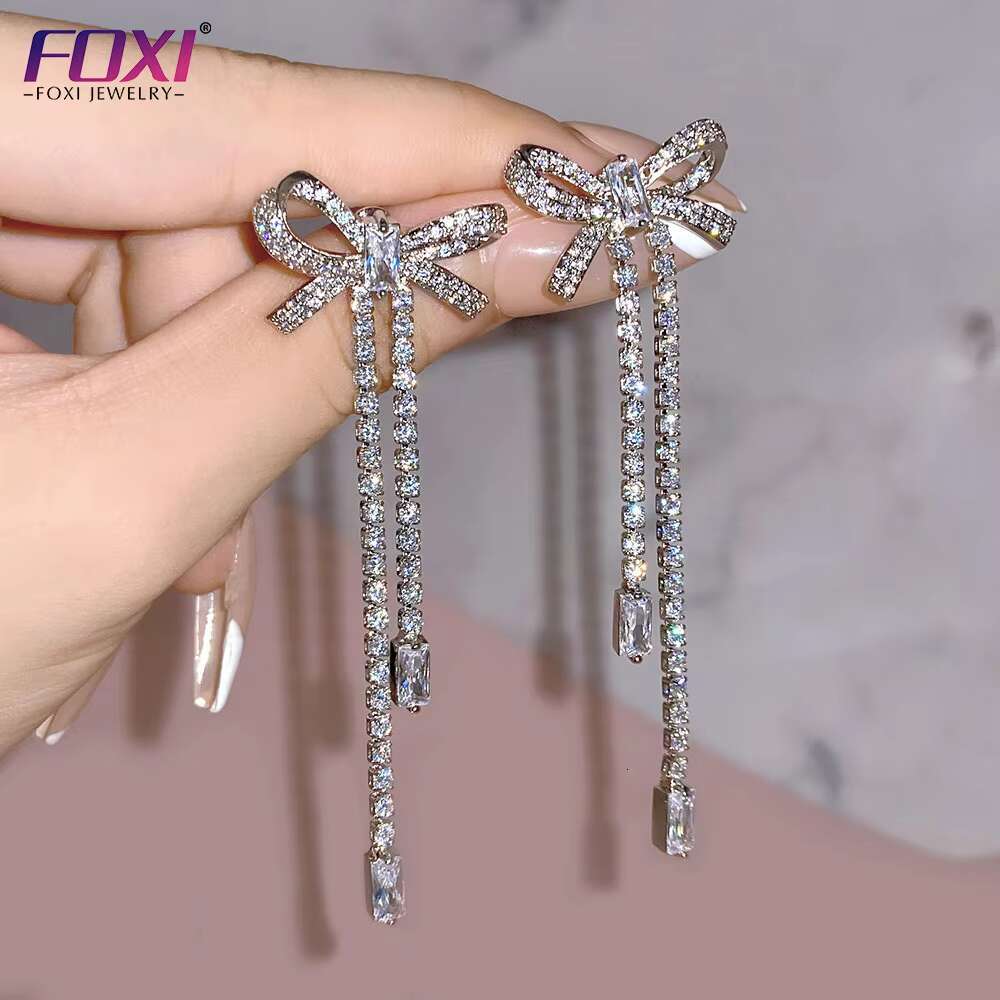 China Wholesale Customized Bow Knot Jewelry Silver Plated Bling butterfly Tassel Style Moissanite Bow Earrings for Women