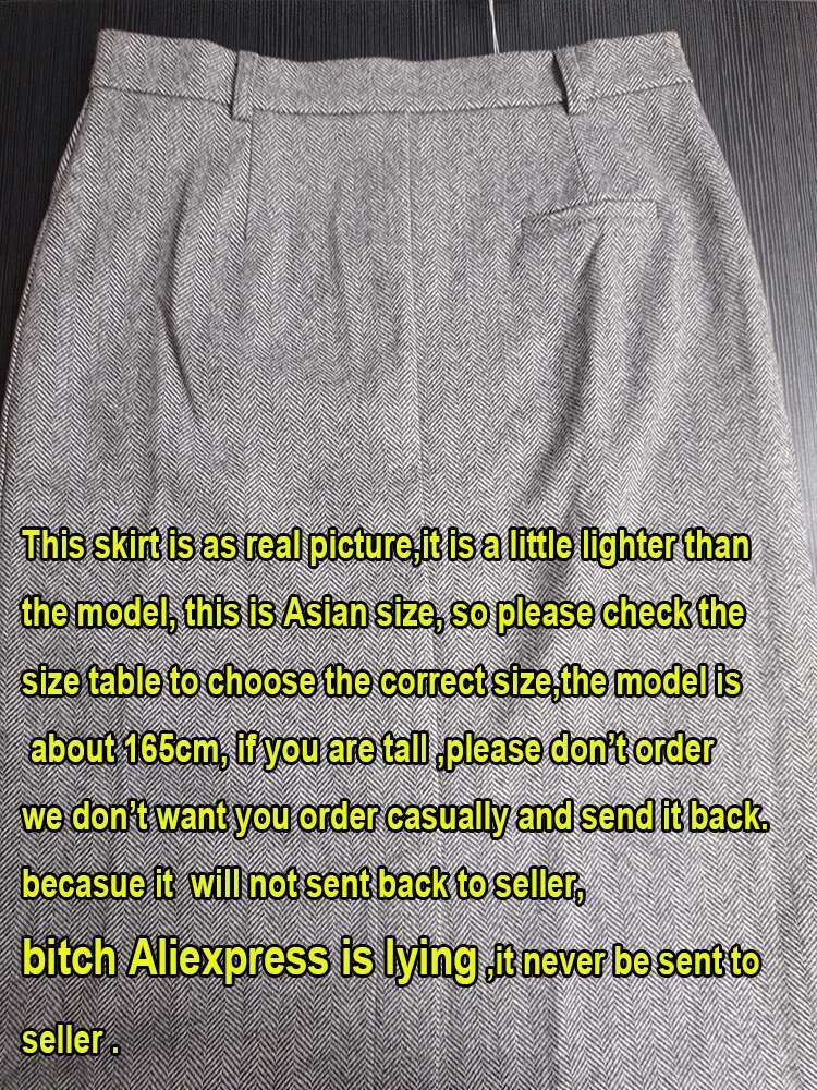 Elegant Women Striped Faux Wool Pencil Skirts Belted Autumn Winter Office Ladies Casual A-Line High Waist Midi Skirt L901a