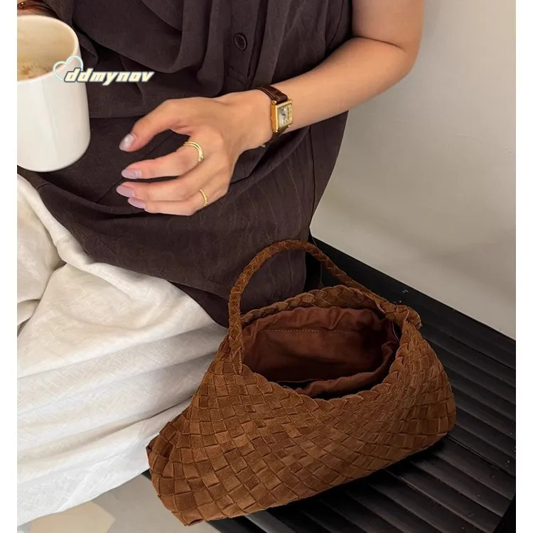Suede Leather Hand Woven Armpit Hand-held Women's Shoulder Autumn New Simple Style Solid Color 2025 Designer Bag Handbag ddmynov