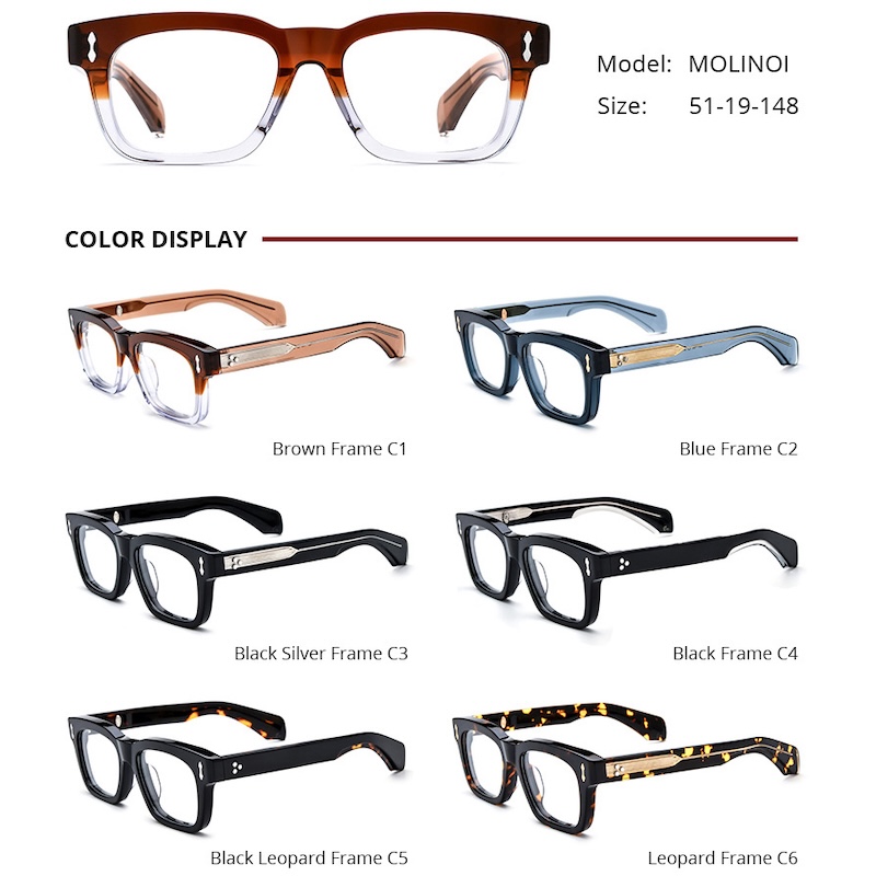 High Quality Designer Sunglasses jmm MOLINO Handmade Acetate Luxury Personalized Men UV400 Customized Logos or Prescription lenses Myopia Optical Fram