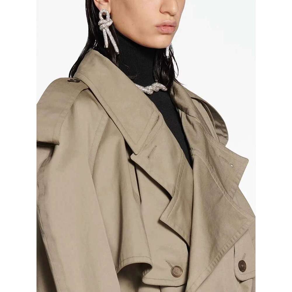 FANAN Fashion Women Cotton Trench Coat Lapel Raglan Sleeve Double Breasted Solid Color Short Windbreaker Autumn 2025 New