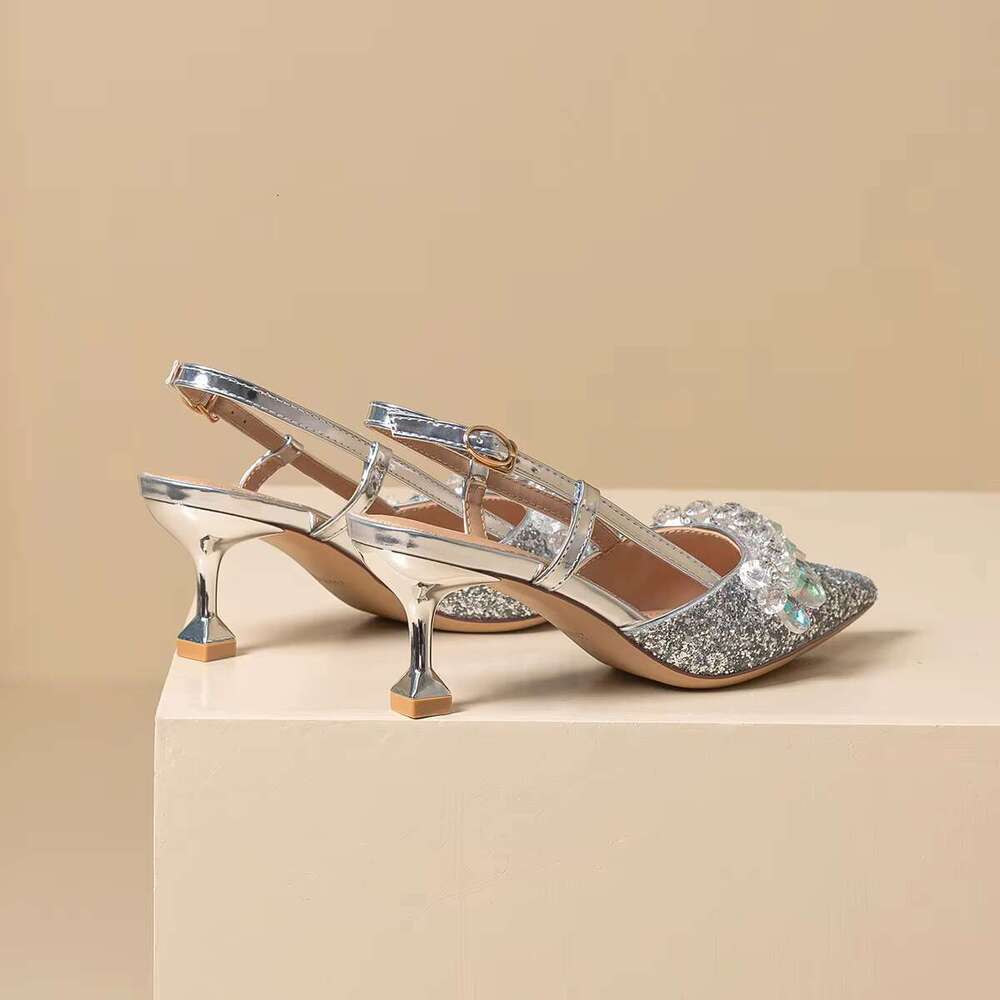 DHGadgets Hot Sale Pointed Head Rhinestone Fine Heel Shoes Female Baotou Sandals