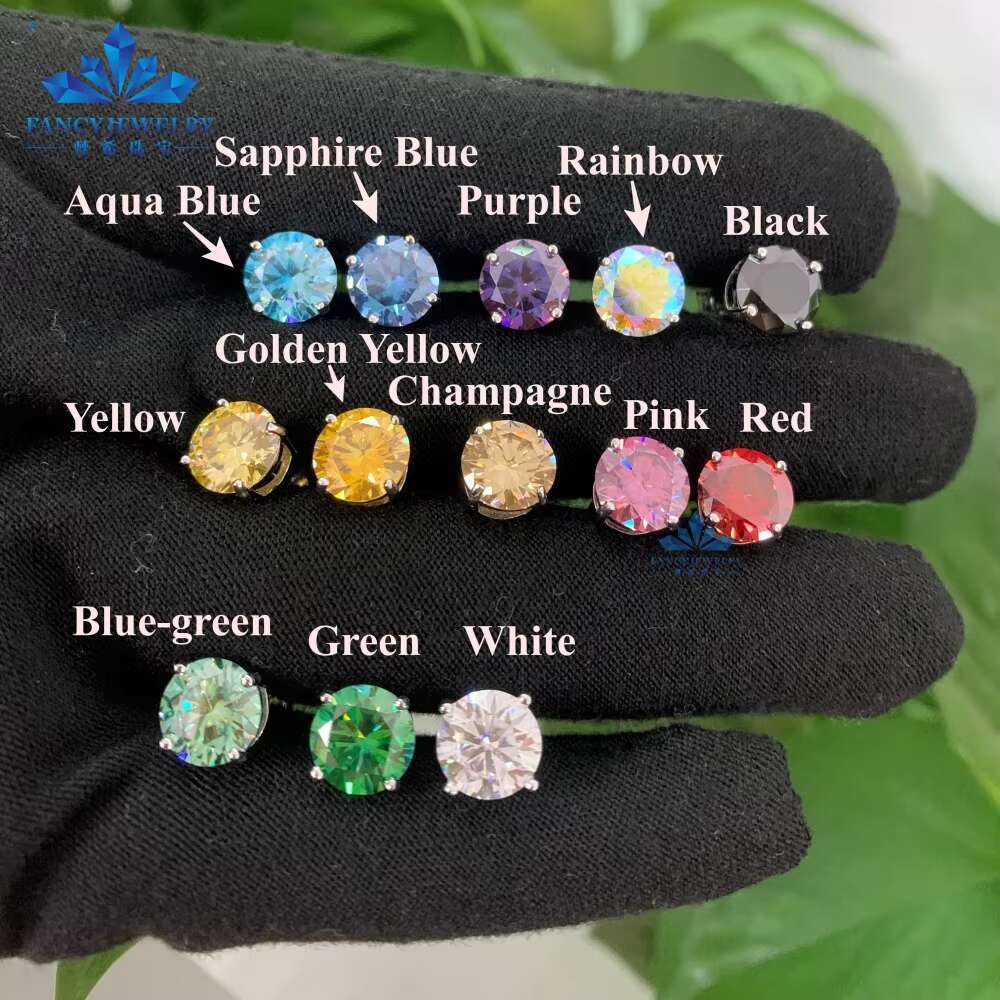 2025 Pink Yellow Blue Green Mossainte Earrings 1ct 6.5mm Colorful Moissanite Earrings Studs 925 Sterling Silver Christmas Gift