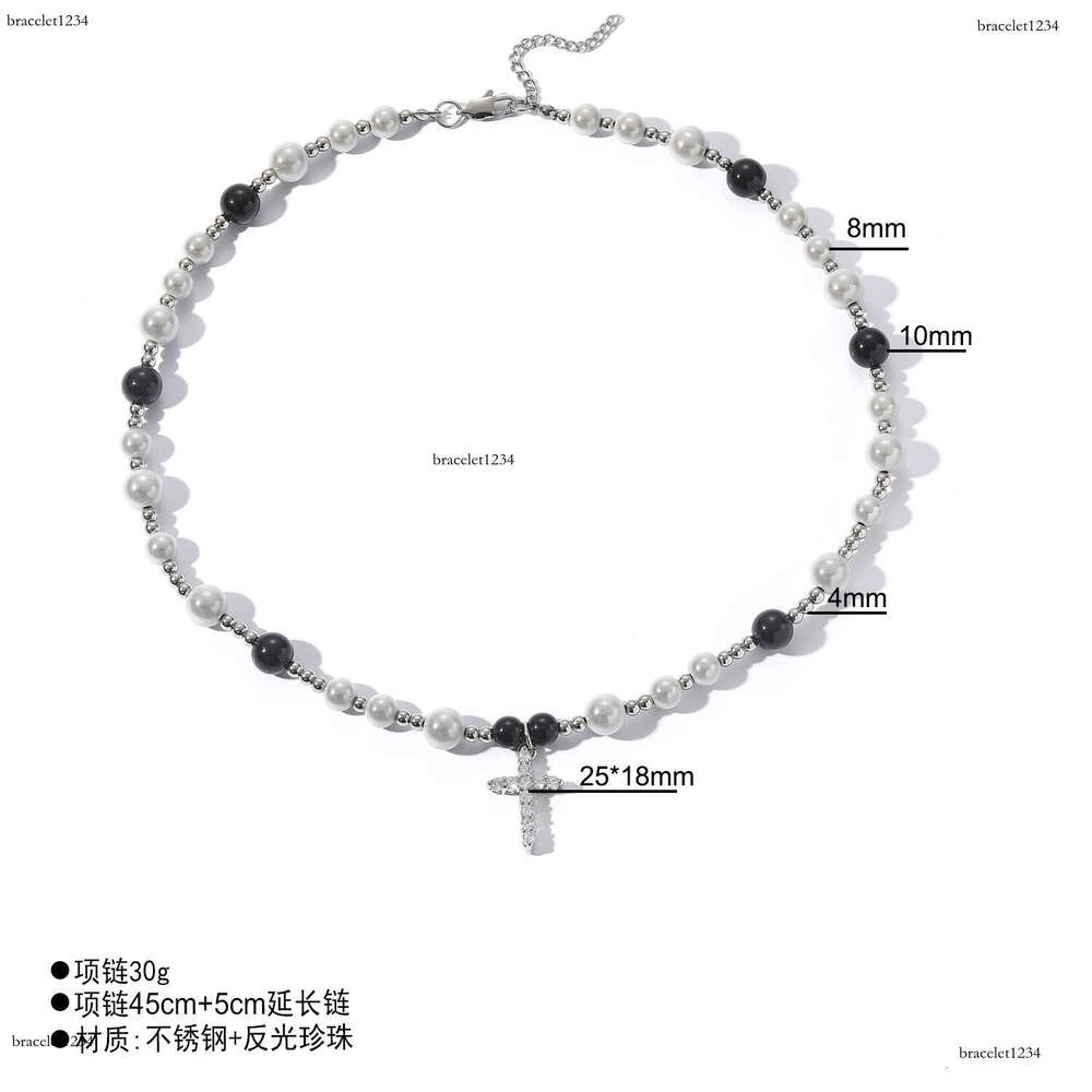 Luxury designer's new ice out VVS Moissanite sterling silver hip Hop necklace, cross collarbone chain, ABS reflective pearl necklace for men and 