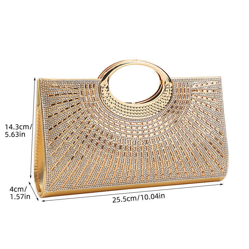 Big Round Ring Handheld With Advanced Texture And Diamond Embedding, Sparkling Bride Dinner Bag, Party Fashion Small Square Bag