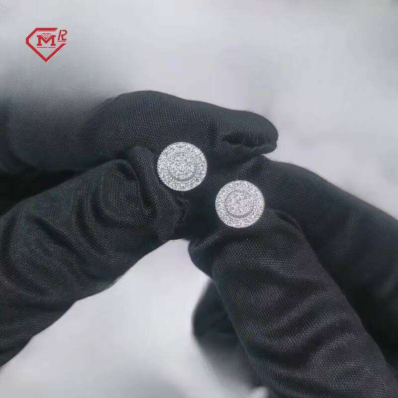 Hip-Hop for Men Ice-Cold Pure Silver Round Spiral Back Cluster Chrysolite Earrings