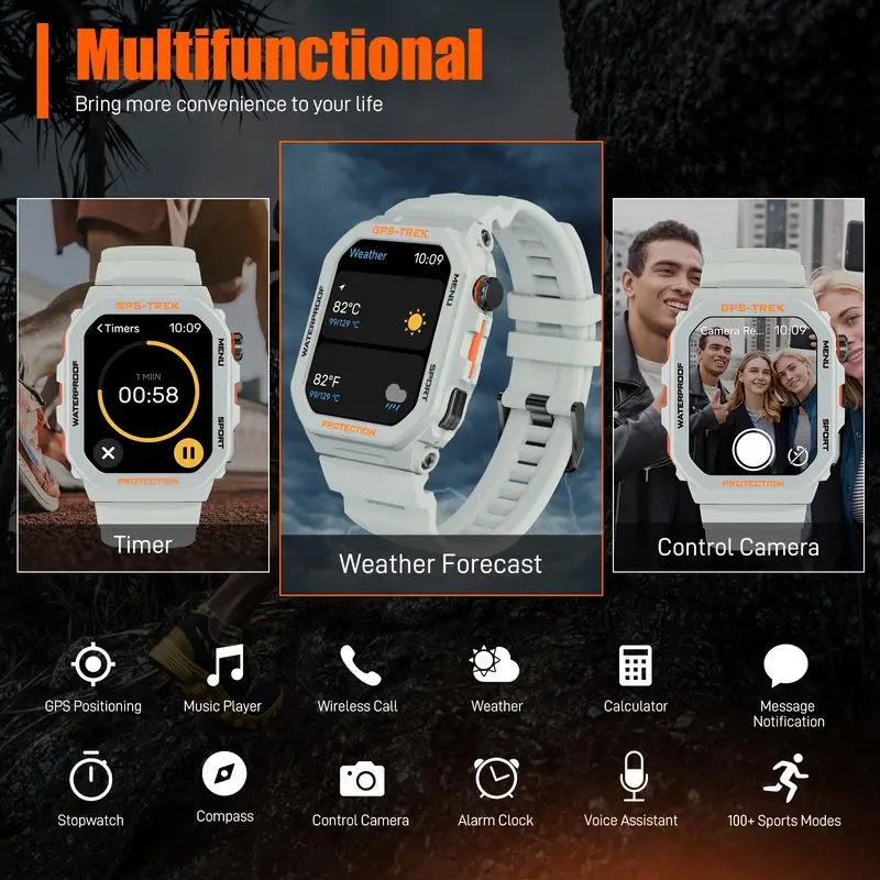 Military Design Sport Wristband - Full Feature SmartWatch With Health Monitor,GPS Health Monitoring