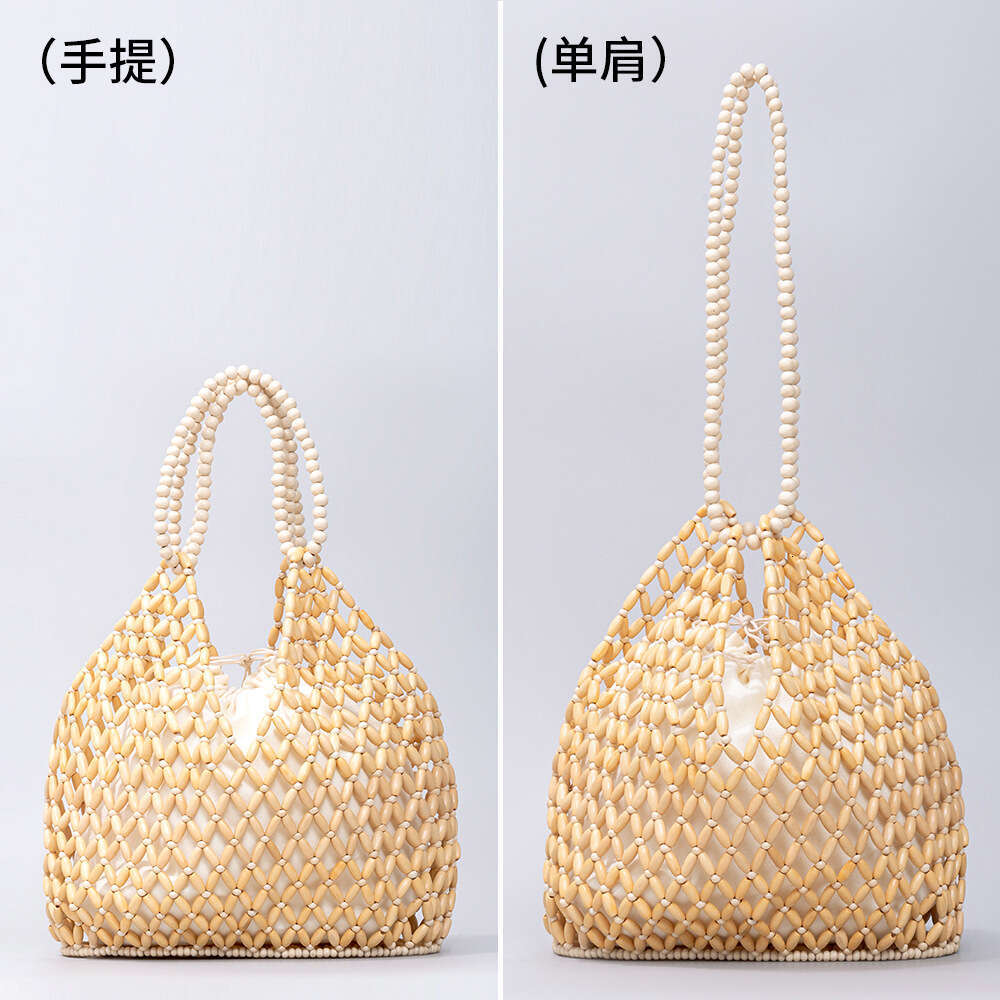 Ins Style Resort Beach Bag Holiday Hand Woven Women S Beach Wooden Bead Bag Leisure Travel Handbag Shoulder Bag KQ