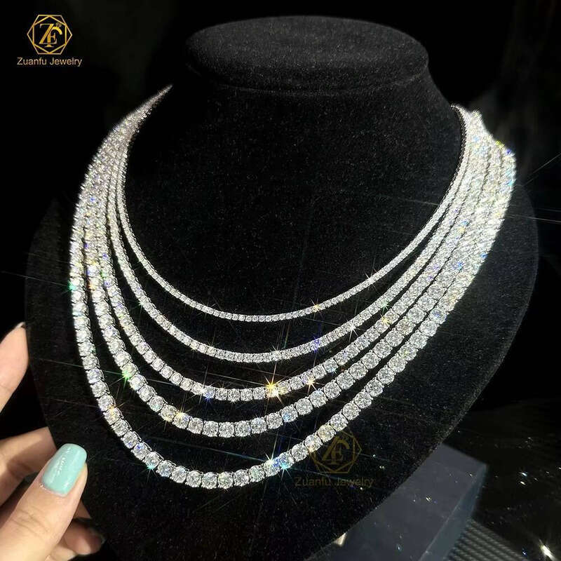 Hot Sell Tennis Chain 3mm 4mm 14K Solid White Gold Full Dia LAB Grown Women Necklace Fine Jewelry