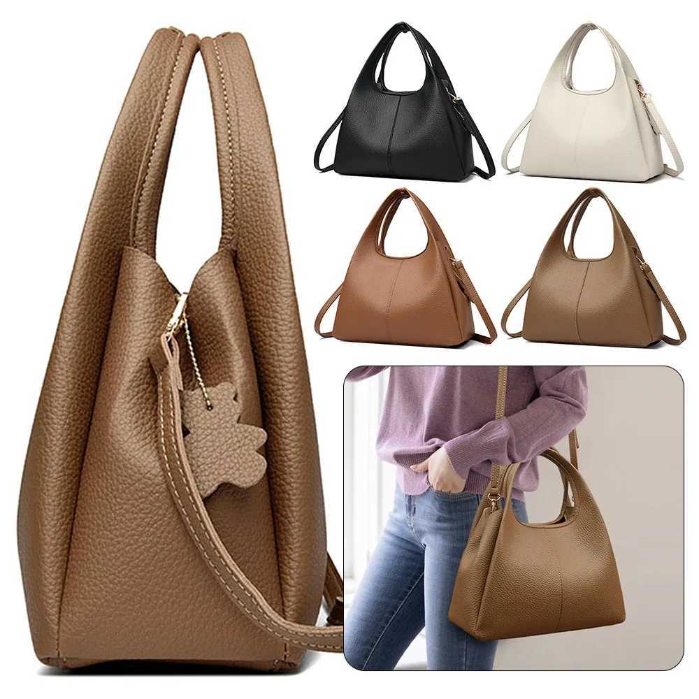 Versatile luxury handbag PU leather solid color shoulder bag soft bucket bag W250425