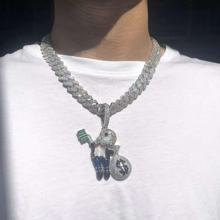 Hiphop Jewelry Grab the Dollar Bald Kid Iced Out Colorful Moissanite Diamond Custom CharmPendant