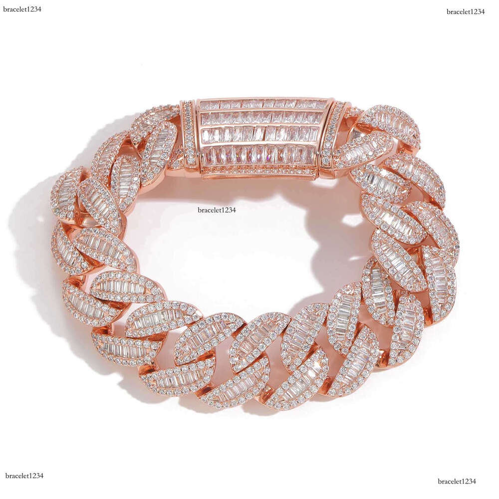 Luxury Hip Hop 20mm Rose Gold Blend Set t Square Ice out VVS Moissamite Cuban Chain Men's and Women's Necklace Bracelet Free delivery