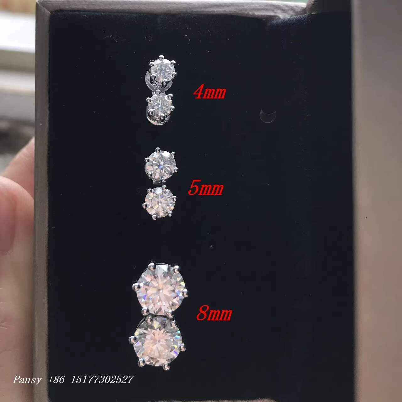 Wuzhou Moissanite Diamond 2CT 8mm Round Shape D Color VVS Clarify Stone Six Claw 925 Sterling Silver Earrings