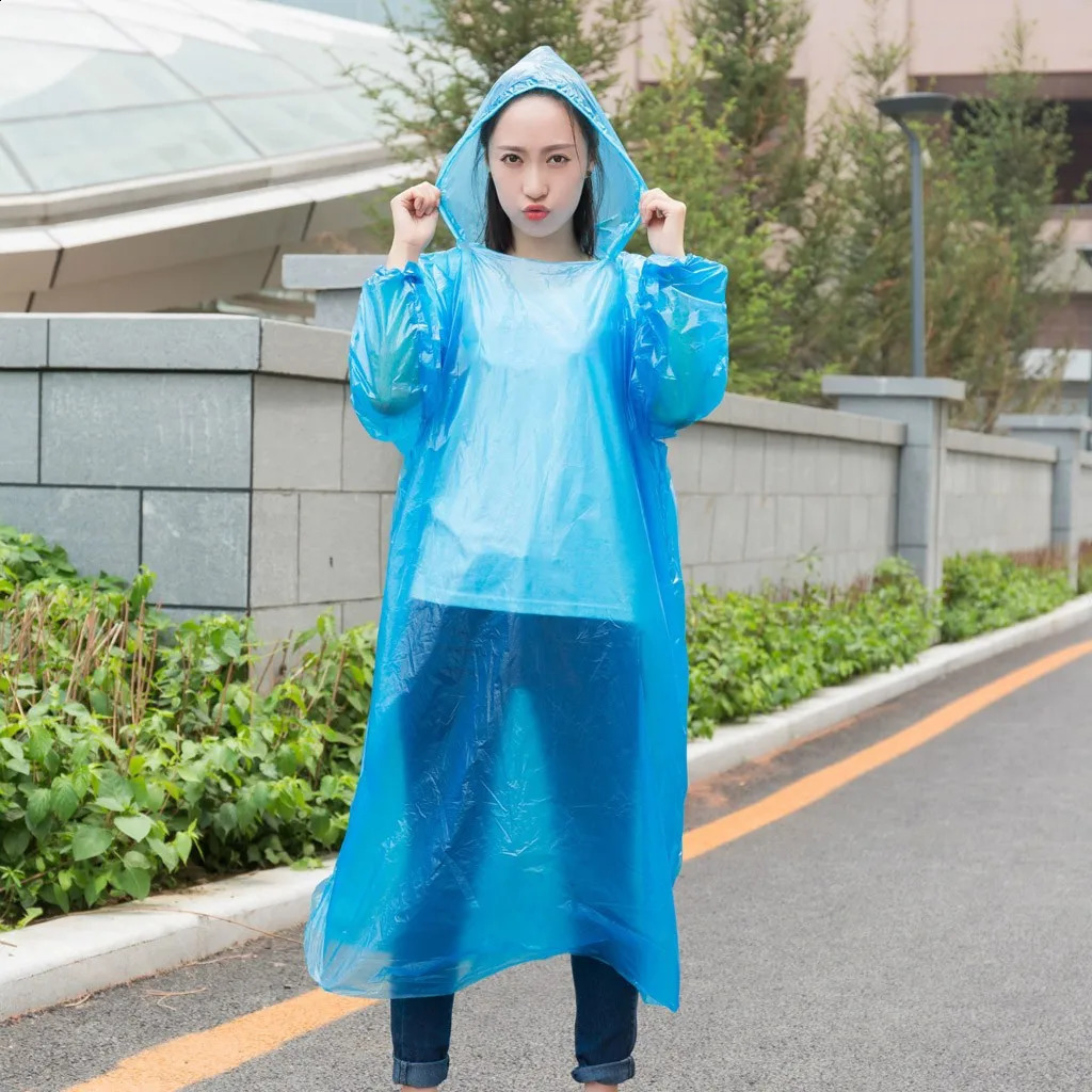 1pc Disposable Rain Ponchos Emergency Raincoat with Hood Clear Raincoat for Men Women Traveling Outdoor Camping Hiking Walking 250421