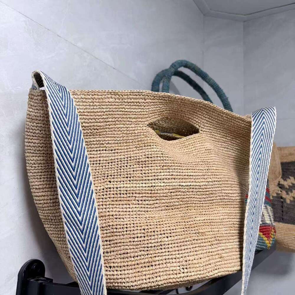 Ins Style Resort Beach Bag Lafite Grass Woven Women Summer Large Capacity Crossbody Beach Vacation Bucket Tote Bag Handbag Solid Color