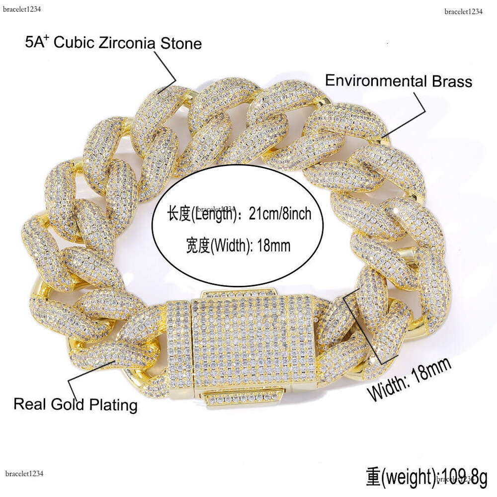 Luxury designer Necklace 18mm Foam Cuban chain spring buckle Ice Out VVS Moissanite Men's Hip Hop Necklace bracelet with free shipping