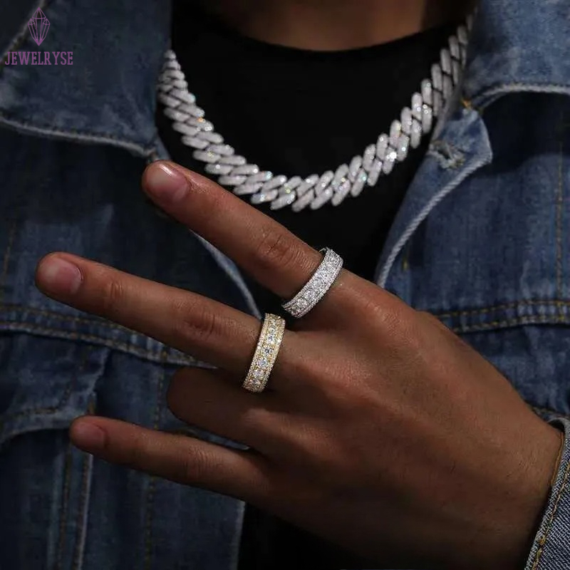 Mens Unisex Sterg Sier Wedding Engagement Ring Top Icy Fine Jewelry VVS D Color Moissanite Dia Gold Parties