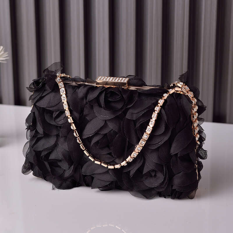 Yixinglong Chiffon Flower Banquet Champagne Women's Cheongsam Handmade Dress Diamond Decoration Bag