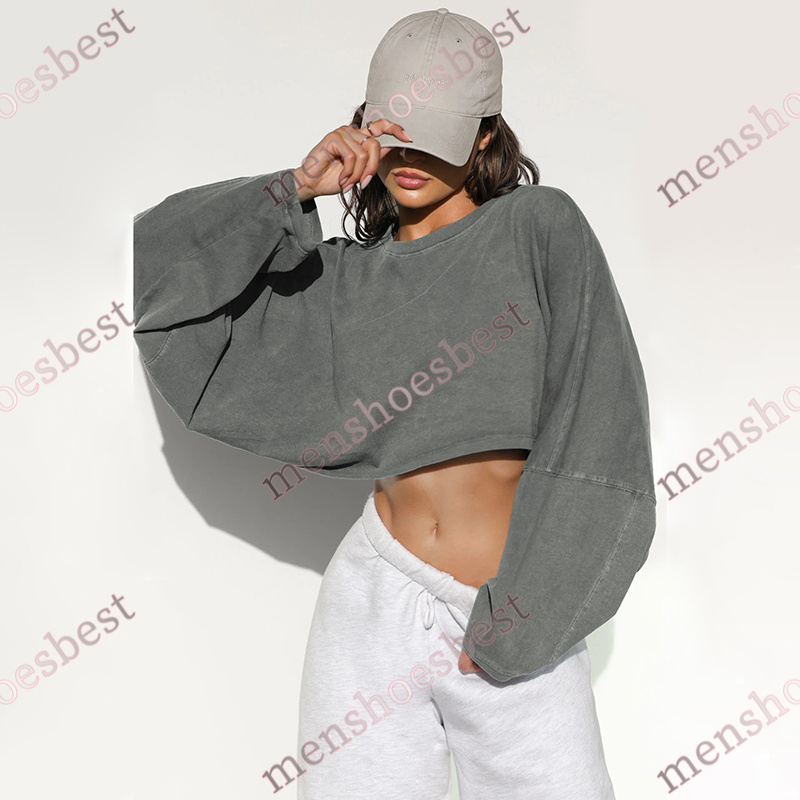 Designer Womens Umbilical Round Neck Sweatshirt Short Sporty Base Shirt Long Sleeve T shirt Hip Hop Streetwear Causual Top